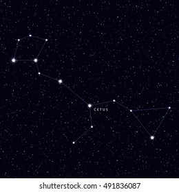 Sky Map with the name of the stars and constellations. Astronomical symbol constellation Cetus