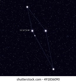 Sky Map with the name of the stars and constellations. Astronomical symbol constellation Scutum