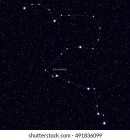 Sky Map with the name of the stars and constellations. Astronomical symbol constellation Eridanus