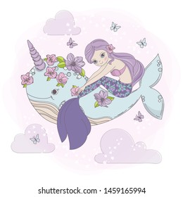 SKY MERMAID Sea Princess Dream Cartoon Vector Illustration Set