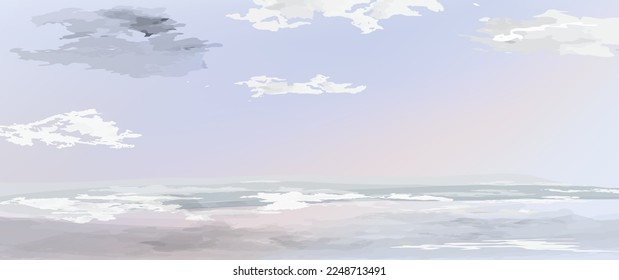 Sky minimal abstract watercolor banner in light calm pastel colors. Trendy winter background. 