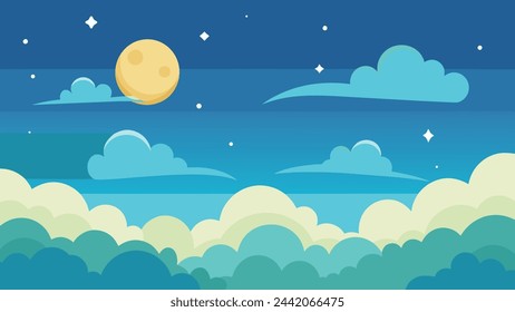 Sky with moon minimal flat illustration natural background