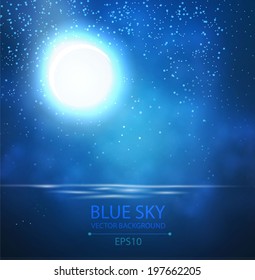 Sky, moon & sea vector background. 