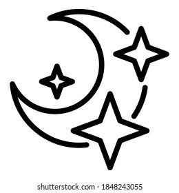 Sky with moon and stars icon. Outline sky, moon and stars vector icon for web design isolated on white background