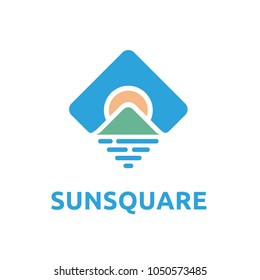Sky Mountain Sea Sun Square for Nature Origami Paper Logo