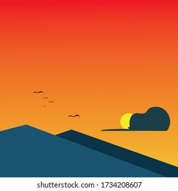 Sky, mountains, sunset in the evening