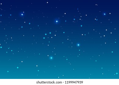 Sky night background and many stars. Blue deep space landscape. Vector illustration