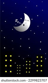 sky in the night illustration with moon character and stars