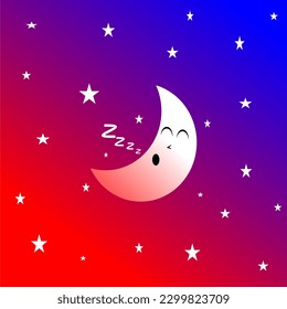 sky in the night illustration with moon character and stars