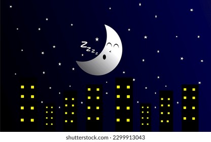 sky in the night illustration with moon character and stars