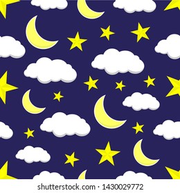 Sky in the Night Pattern with yellow, white, and dark blue.