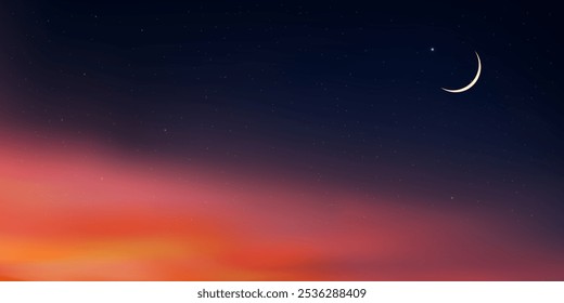 Noite do Céu com Lua Crescente Ramadã Fundo,Religião vetorial do islâmico,Eid Mubarak,Eid al adha,Eid al fitr,Ano Novo islâmico,Muharram Saudação festiva