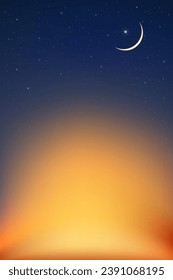 Sky Night, Ramadan Kareem Hintergrund mit Crescent Mond, Stern mit Dämmerungsdusk Sk, Vector Grußfest für Symbolik der muslimischen Kultur, Eid Mubarak, Eid al adha, Eid al fitr, Islamisches neues Jahr, Muharram