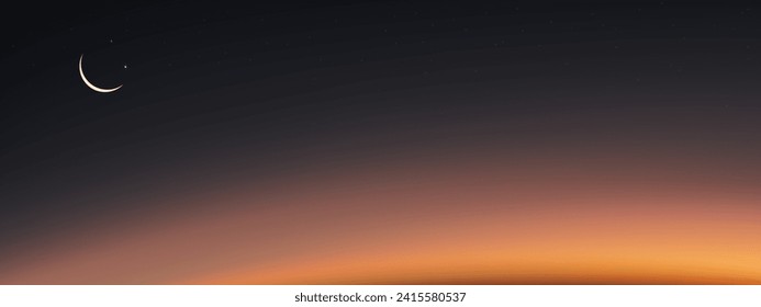 Sky Night,Ramadan Kareem Background with Crescent moon,Star with twilight sunset Sk,Vector Greeting festive for symbolic of Muslim culture,Eid Mubarak,Eid al adha,Eid al fitr,Islamic new year,Muharram