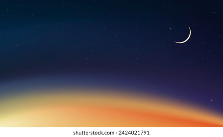 Sky Night,Ramadan Kareem Background with Crescent moon,Star with twilight dusk Sky,Vector Greeting festive for symbolic of Muslim culture ,Eid Mubarak,Eid al adha,Eid al fitr,Islamic new year,Muharram