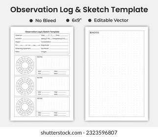 Sky Observation Log and Sketch Or Notebook, Planner Template.