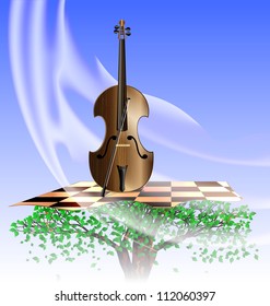 in the sky on the abstract tree is stringed instrument that plays the music of wind