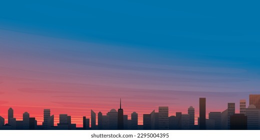 Sky on a sunset in the city vector illustration have blank space. Buildings silhouette against the sky in sunset flat design.