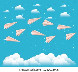 sky with paper airplanes