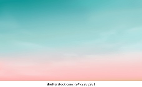 Verde pastel del cielo, fondo de nubes rosadas, horizonte del atardecer Degradado verde azul en la tarde Otoño, Naturaleza Cielo del amanecer del invierno, Vector cielo claro sobre la playa del mar en primavera, verano