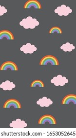 Sky Pattern, Colorful rainbow seamless pink cloud , Gray sky Background, Sky Cards Wallpaper Love Cards Vector Stock Vector Illustration, clouds, rainbow.