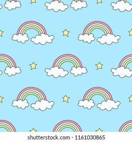 sky pattern with rainbows, stars and clouds