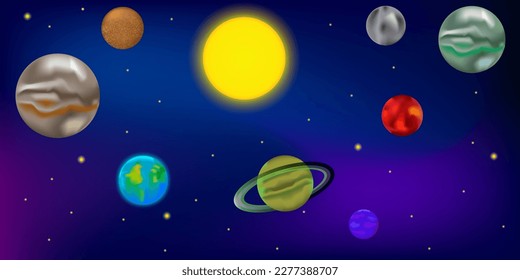 Sky planet space in cartoon style. Colorful sky planet space in modern style. Space background. Vector illustration.