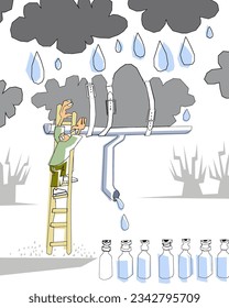 sky, rain, clouds, water, ladder, bottles, drought, climatic crisis