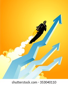Sky Rocketed Success-Businessman rushing to the top - Shutterstock ID 353040110