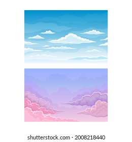Sky Scene with Clouds Drifting Across It and Staying Still Vector Set