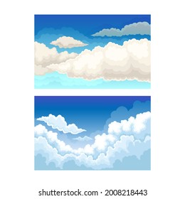 Sky Scene with Clouds Drifting Across It and Staying Still Vector Set