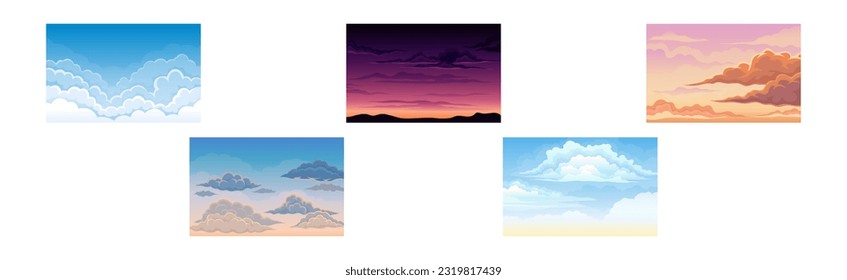 Sky Scene with Clouds Drifting Across It and Staying Still Vector Set