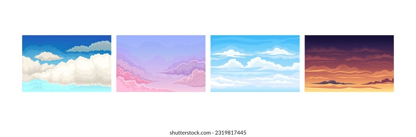 Himmel-Szene mit Wolken, die über sie gleiten und still-Vektorset halten