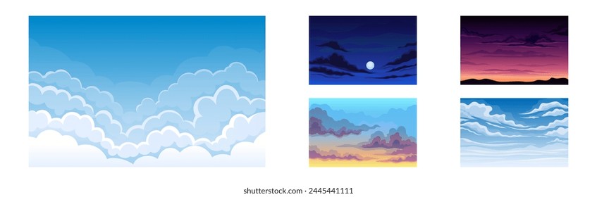 Sky Scene with Cloudscape Picturesque Scenery Vector Set