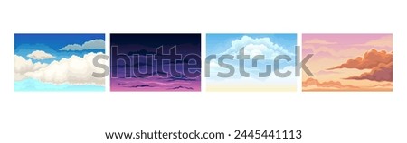 Sky Scene with Cloudscape Picturesque Scenery Vector Set