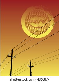A sky scene where a manhole cover functions as the sun