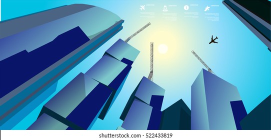 sky scrappers and crane under construction