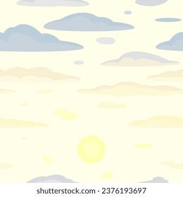 Sky seamless pattern. Dawn and clouds. Vector illustration for prints, wallpapers.