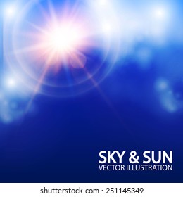 Sky & shining sun. Vector illustration