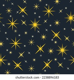 Himmelsstar skandinavisches Babymuster. Starrer Nachtraum, geometrische Formen. Einziger nächtlicher Hintergrund. Magischer Glanz. Deko-Textilien, Wickelpapier, Tapete, Vektorgrafik, nahtlose aktuelle Textur