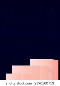 Himmel und Sternenhimmel mit 3D-Podium-Step, Dunkler nächtlicher blauer Himmel mit Beige-Produktpräsentation, Vektorhintergrund-Szene mit Stage Stand Mock up, Minimaler Design-Banner für den Kosmetischen Verkauf