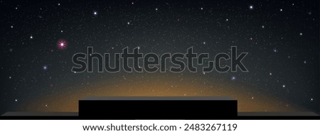 Sky Starry Universe Background,Black 3d Podium stand on Galaxy Space,Cloud with Nebula,Stars in Winter Night,Nature Stardust Milky way galaxy,Banner for Christmas ,New Year,Black Friday
