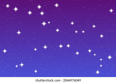 Sky and stars background. Blue and purple space background. The twinkling sky. Vector background.