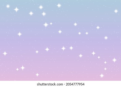 Sky And Stars Background. Blue And Purple Pastel Space Background. The Twinkling Night Sky. Vector Background.