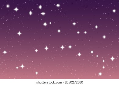 Sky and stars background. Purple and pink space background. The twinkling night sky. Vector background.