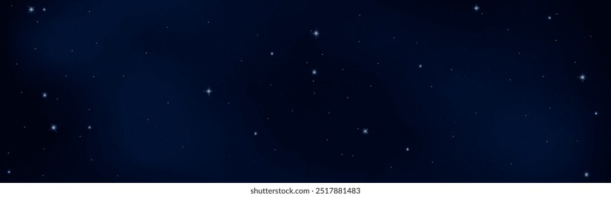 Sky stars night time dark blue gradient background, space with many planets, luxury glittering light scenery, Transparent  horizontal view. 