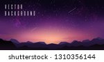 Sky with stars. Starry sky with mountain landskape, sunset sky, stardust and clouds. Vector illustration