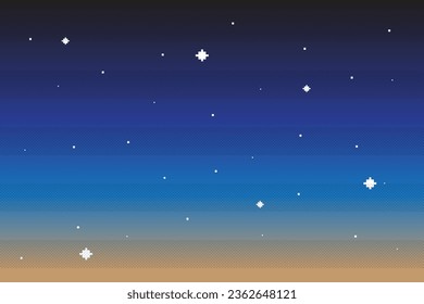 Sky with stars.background in pixel art. Vector illustration.
