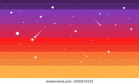 Sky with stars.background in pixel art. Vector illustration.	