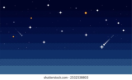 Céu com stars.background em pixel art. Ilustração vetorial.	